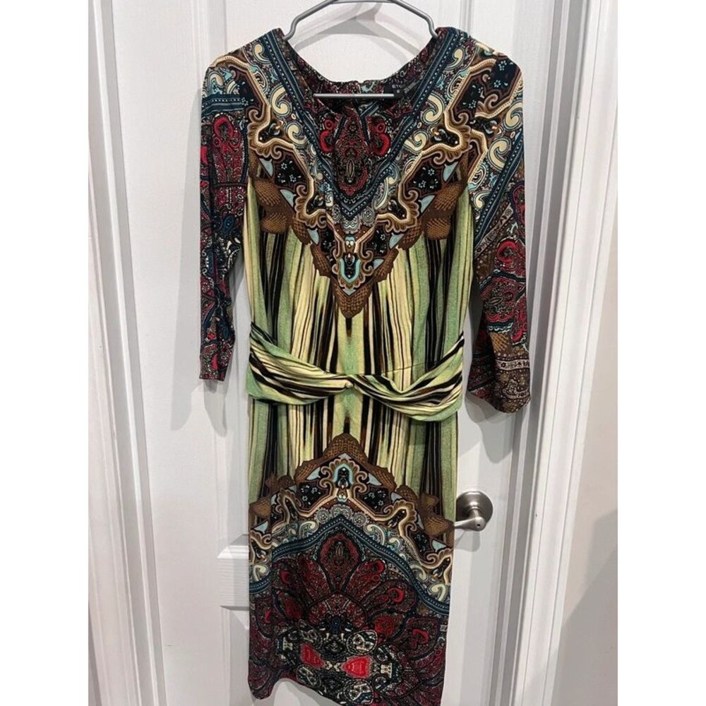 Etcetera Women’s Size 6 Multicolor Paisley Long Sleeve Ruched Dress